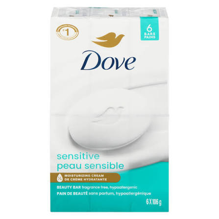 DOVE PEAU SENSIBLE, SANS PARFUM (PAQUET DE 6 UNITÉS)